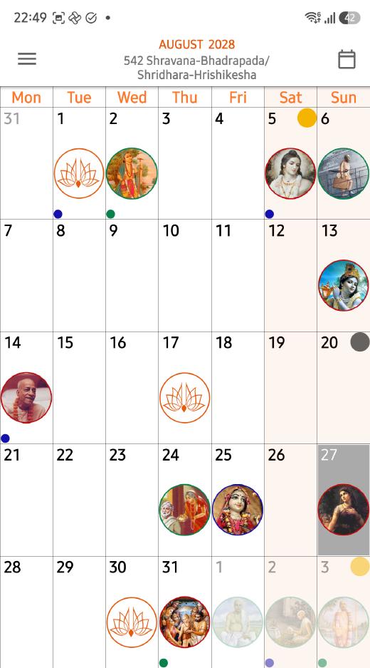 Day view of Vaishnava Calendar